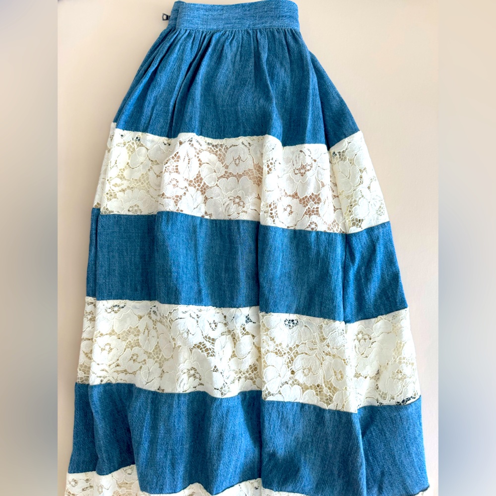 Alice + Olivia denim & lace long skirt size 8